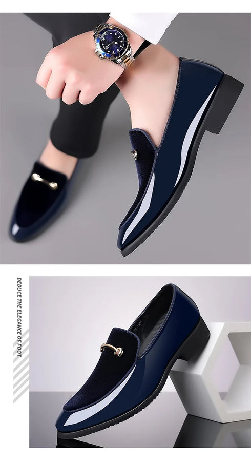 Elegant Pointed Toe Patent Leather Loafers for Men - Formal Oxford Dress Shoes Perfect for Weddings, Parties, and Office Occasions