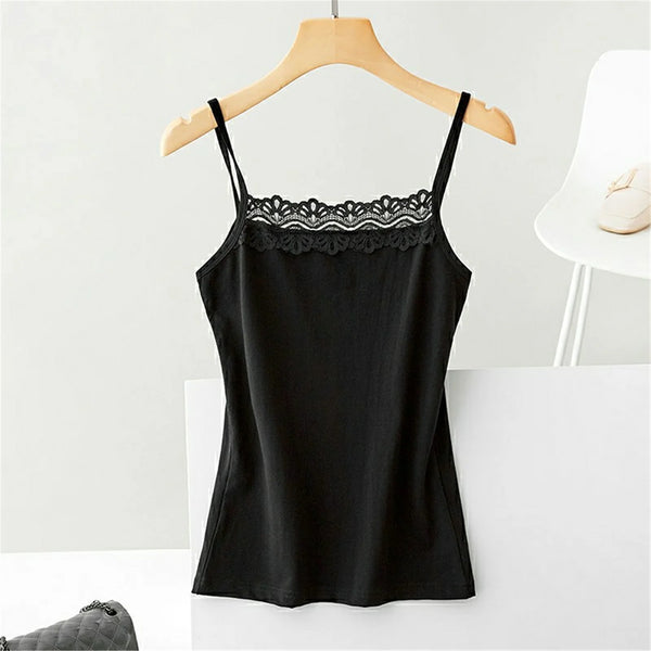Women's Lace Spaghetti Strap Cami Tops - Casual Summer Sleeveless Crop Tops