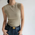 Women's Casual Cotton Sleeveless Camisole Vest with Round Neck, Side Cleavage Coverage, and Comfortable Stretch for Spring/Summer Fashion
