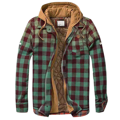 Men's Casual Plaid Hooded Zipper Jacket - Cozy Winter Outerwear for Stylish Adventures