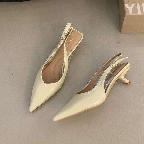 Elegant Pointed Toe Slingback Sandals Low Heel Mules
