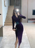 Purpled Elegant Pleated Bodycon Suit Dress for Women Chic Formal Dress