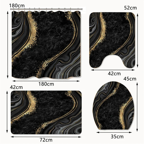 4 Piece Doormat Shower Curtain Set with Non-Slip Rugs Toilet Seat Cover and Bath Carpet for Bathroom Decor