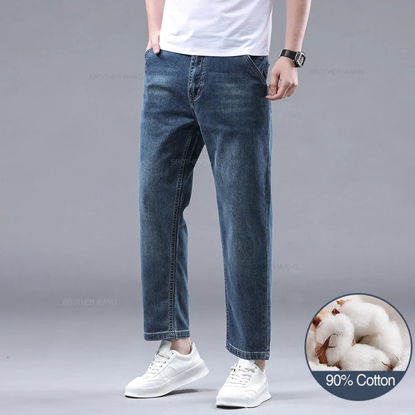 Ankle-Length Denim Pants for Men in Classic Style Stretch Fabric