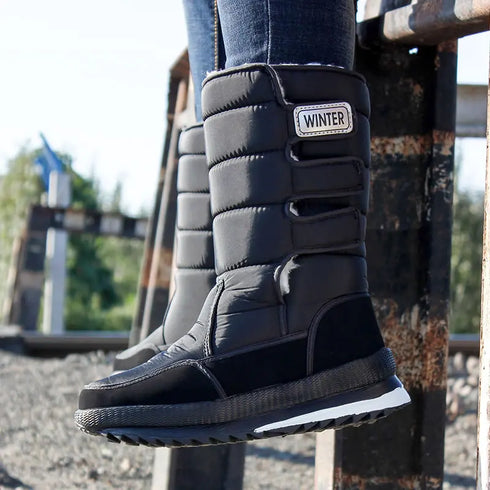 Men's Mid-Calf Snow Boots - Warm Plush Winter Booties with Non-Slip Platform