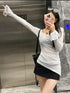 Mesh Sheer Irregular T Shirt For Women New Long Sleeve See-Through Korean Pullover Tops Sexy Autumn Girls Top Tee Shirt Casual