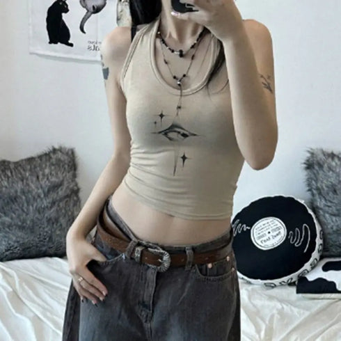 Ethereal Eyes Suspender Vest: Women's Y2k Retro Summer Fashion Top