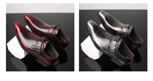 Men Pointed Toe Leather Shoes Slip On Low Heel Footwear