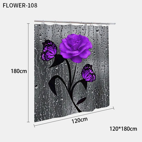 Red Rose and Butterfly Bathroom Mat and Shower Curtain Set Waterproof Eco-Friendly Design