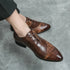 Luxury Handmade Crocodile Skin Derby Shoes for Men - Pointed Toe Lace-up Formal Business Footwear for Office & Career