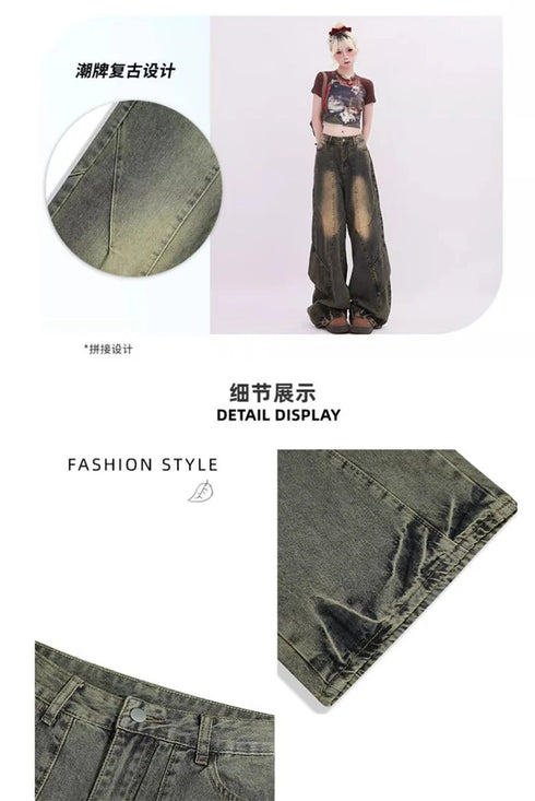 Women's Vintage Blue Baggy Jeans Y2k Streetwear Denim Trousers