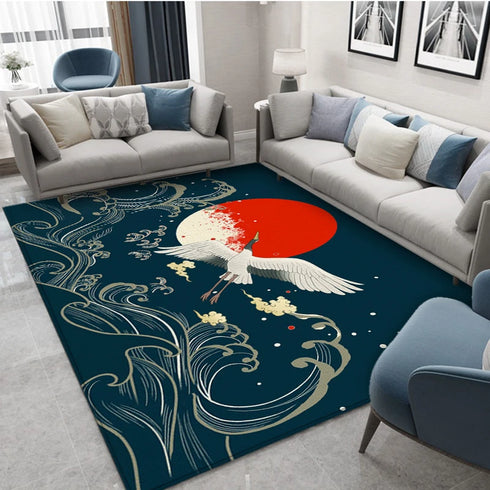 Classical Elegant Blue Rug for Retro Living Room and Bedroom Carpet Decoration
