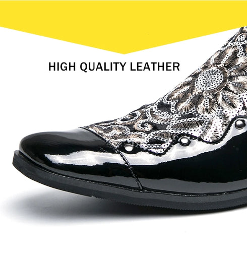 Luxury Patent Leather Loafers for Men - Designer Comfortable Embroidery Shoes Perfect for Wedding and Party, Breathable Formal Dress Footwear in Plus Sizes