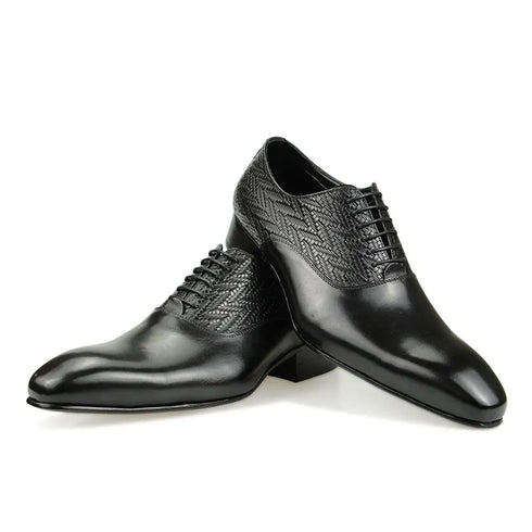 Elegant Black Leather Oxfords for Men Lace Up Formal Office and Wedding Shoes