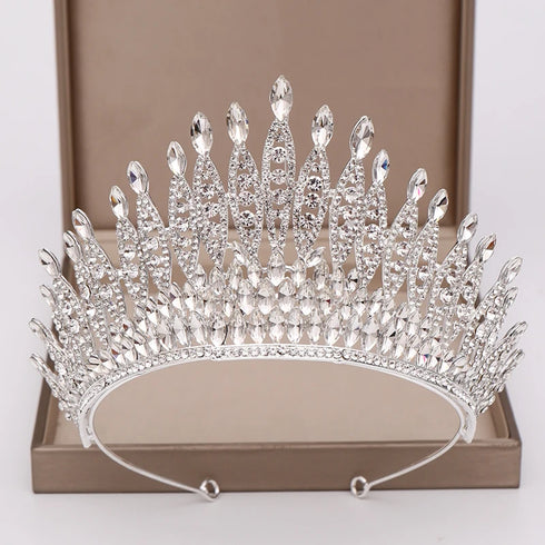 Elegant Rhinestone Crystal Queen Crown Bridal Tiara for Women - Perfect Hair Accessory for Pageants and Weddings