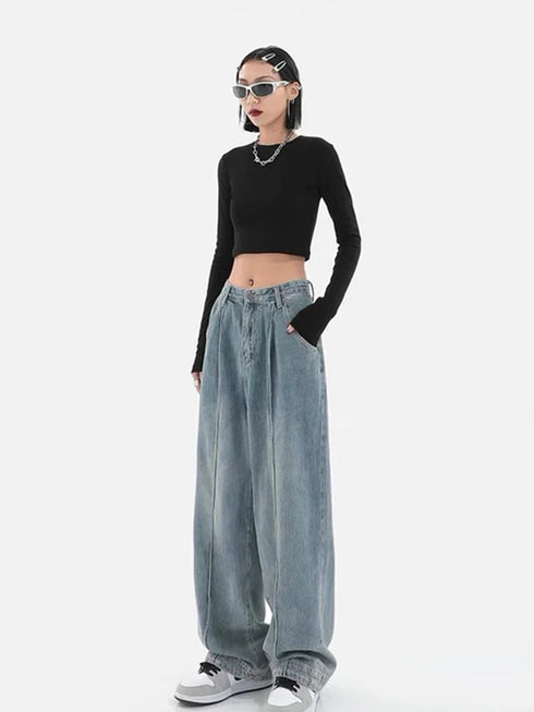 Casual Wide Leg Jeans for Women - Trendy Harajuku Punk Denim Cargo Pants for Effortless Streetwear Style, Perfect for Fall Outfits and Homecoming Events