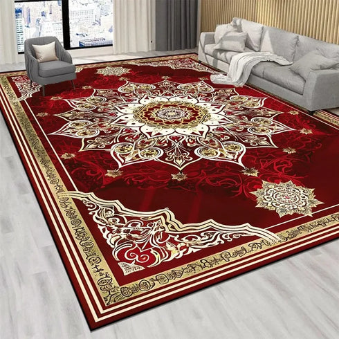 Persian Luxury Retro Red Carpet Living Room Large Non-Slip Coffee Table Mat Home Decoration Rug