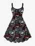 Plus Size Gothic Printed Sleeveless Dress for Women with Skull Rose Graphic