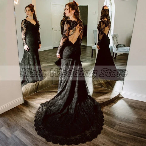 Customized Tulle Appliques Lace Wedding Dress V-Neck Long Sleeves Bridal Gown