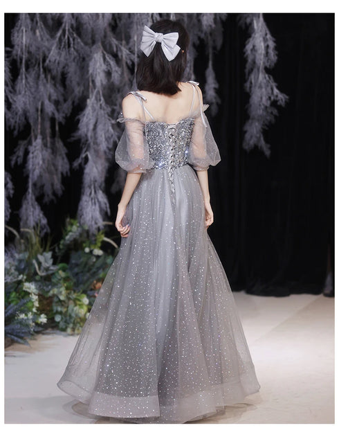 Off Shoulder Lace Illusion A Line Dress Floor Length Glitter Tulle Bow Bridesmaid Dress