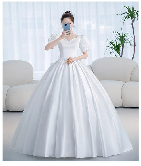 Vintage Princess Wedding Dress Satin Gown with Beading Plus Size