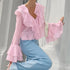 Summer Ruffle V Neck Long Sleeve Tops Casual Party Tees for Women