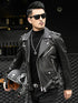 Men's Slim Fit Motorcycle Bomber Leather Jacket with Turn Down Collar and Zipper Pockets for Autumn and Winter Styling