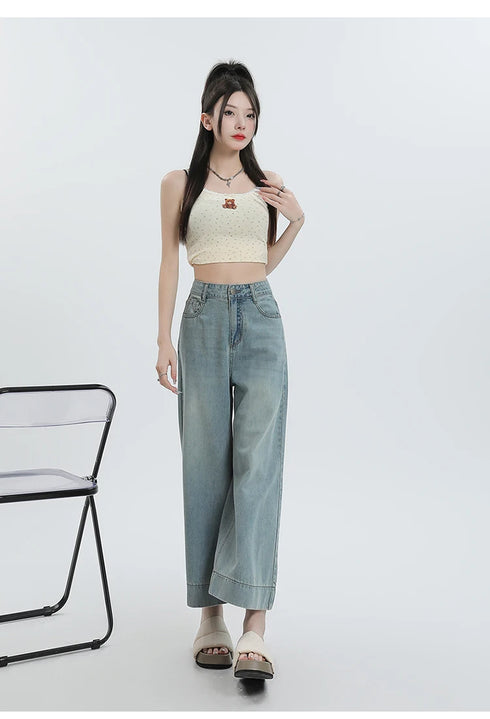 Wide Leg Loose Denim Ankle-Length Jeans for Women - Trendy Streetwear Pants Perfect for Summer Outfits and Casual Styling