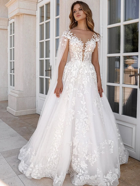 Graceful WeddingDress Organza with Embroidery A-line BrideDress
