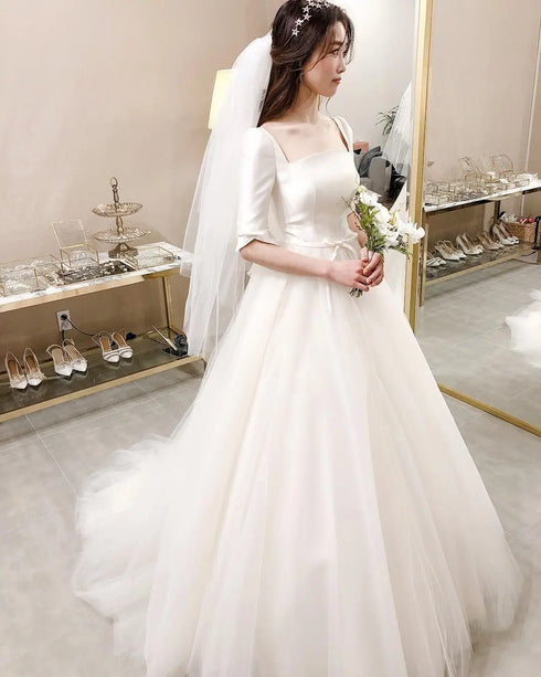 Wedding Dress Bridal Gown Ball Gown Silhouette With Lace Up Back Plus Size Half Sleeve Embroidered Organza