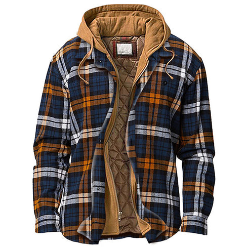 Men's Casual Plaid Hooded Zipper Jacket - Cozy Winter Outerwear for Stylish Adventures