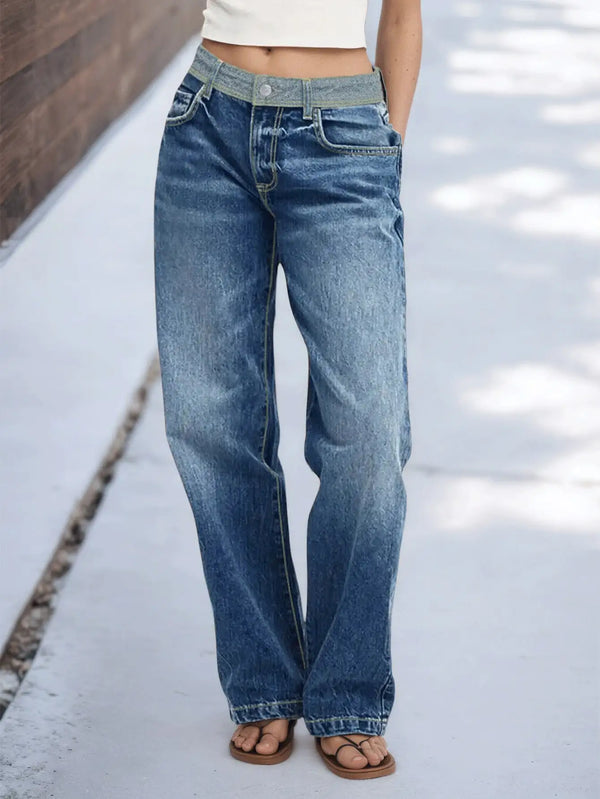 Cuffed Denim Jeans For Women Loose Fit Casual Silhouette Comfortable Everyday Wear