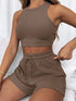 Chic Women's Sleeveless Waffle Two-Piece Set: Casual Tethered Shorts and Stylish Waist Vest for Effortless Spring/Summer Fashion Inspo