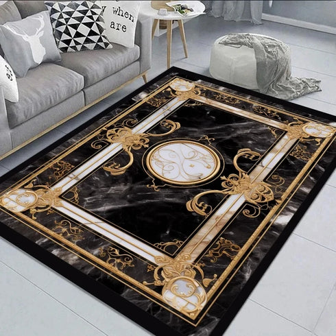 Black Gold Marble Area Rug for Living Room and Home Decor Anti-Slip Floor Mat