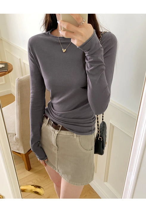 Slim Fit Long Sleeve O Neck T Shirt for Women Casual Streetwear Tops