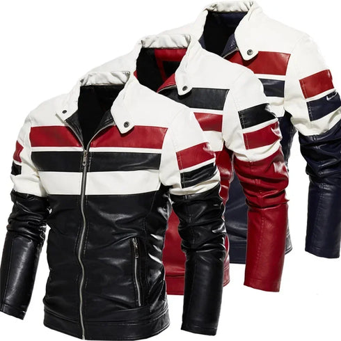 Stylish Men's Motorcycle Slim Fleece Leather Jacket for Spring and Autumn Outdoor Biking Fashion
