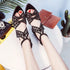 Rhinestone Faux Leather Hollow Out Thick Heel Sandals