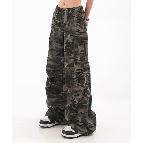 Casual Wide Leg Pants for Women - Y2K Hip-Hop Cargo Overalls with Camouflage Design, Perfect for Fall Outfits and Grunge Style Inspiration