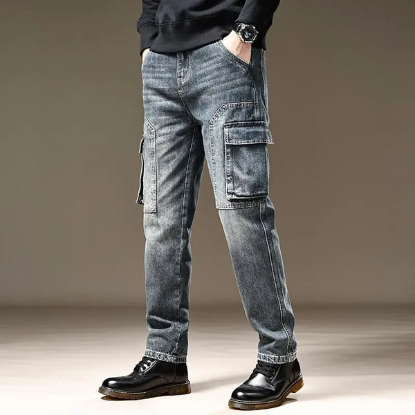 Jeans for Men Straight Cowboy Pants with Pockets Trousers