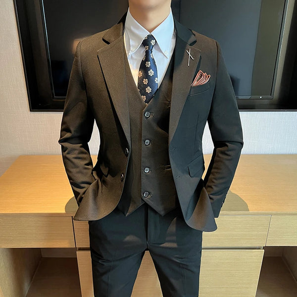 Stylish Casual Wedding Suit Three-Piece Set for Men
