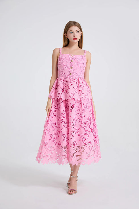 Embroidery Lace Long Cake Dress for Women Evening and Birthday Parties