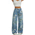Baggy Denim Jeans Floral Print Harajuku Style Loose Wide Leg Trousers For Women Casual