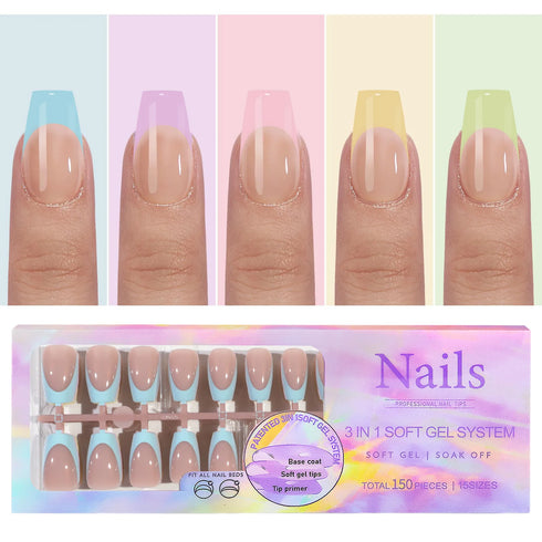 150Pcs Coffin Almond French False Nails Set - Reusable Acrylic Press On Nail Tips for Effortless Style and Glamour