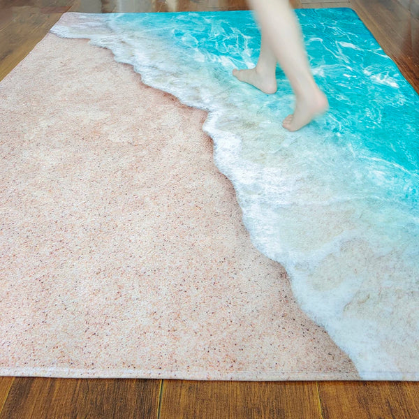 3D Marine Carpet Large Waves Beach Rug for Living Room Kids Room Bathroom Mat