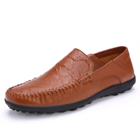 Luxury Genuine Leather Men's Casual Slip-On Loafers, Italian Moccasins, Breathable and Comfortable Boat Shoes in Plus Sizes 46 and 47