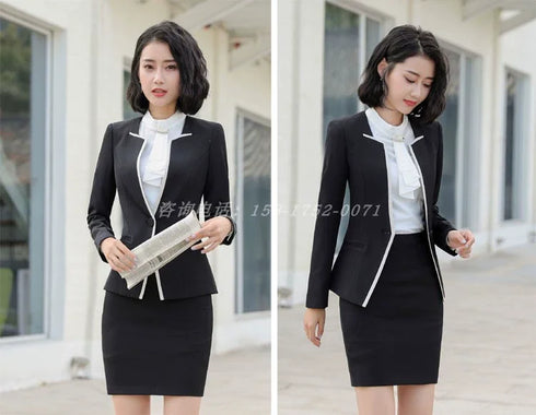 Elegant Long Sleeve One Button Business Suit for Women - Stylish Office Lady Attire for Formal Events and Professional Settings