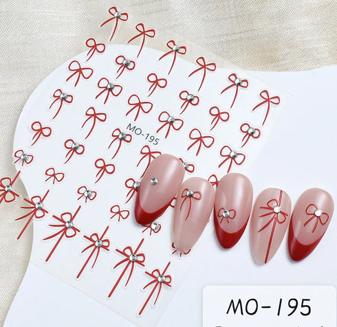 5D Embossed Nail Art Stickers - Semi-Transparent White Bowknots Adhesive Sliders for Creative Manicure Decorations and Nail Art Accessories