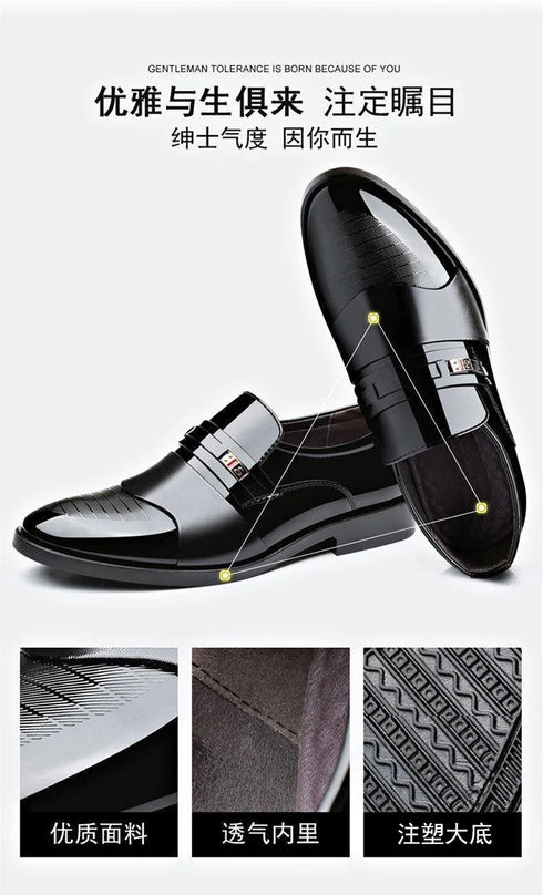 Luxury Men's Leather Oxfords - Classic Formal Slip-On Business Shoes for Office and Wedding Occasions