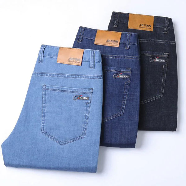 Classic Men's Business Jeans Stretch Trousers Casual Denim Pants