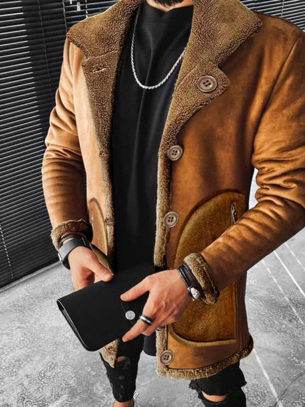 Men's Casual Thick Jacket with Turn Down Collar and Full Sleeves - Regular Fit Mid Length Coat for Autumn and Winter Wear